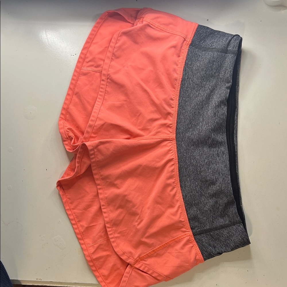 Lululemon Athletica Coral and Gray Athletic Shorts (LOW RISE 2.5 INCH/ SIZE 4)